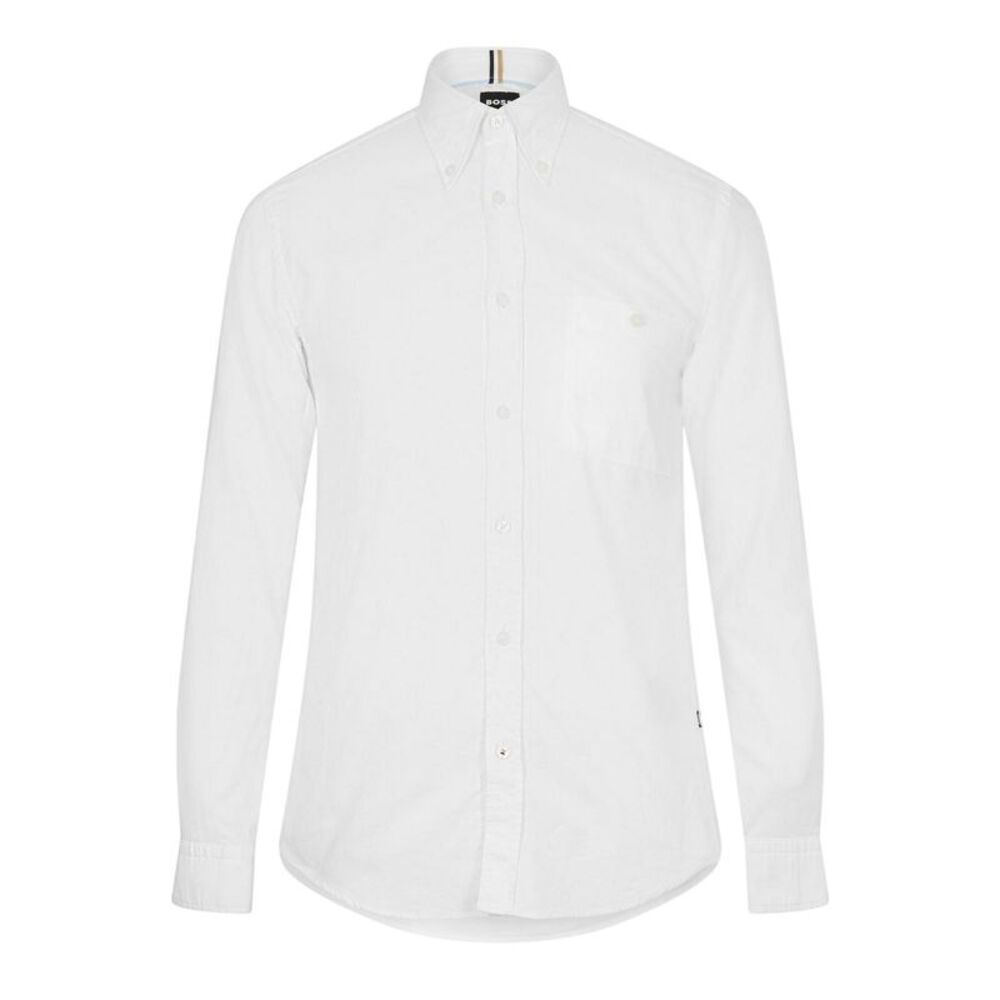 Boss Mens Plain Oxford Button-Down Shirt / White